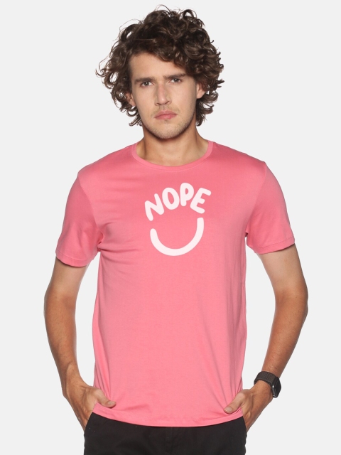 

BLACK RADIO Men Pink Typography Printed Slim Fit Cotton T-shirt