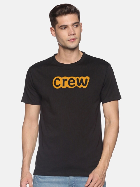 

BLACK RADIO Men Black & Mustard Yellow Typography Printed Slim Fit Cotton T-shirt