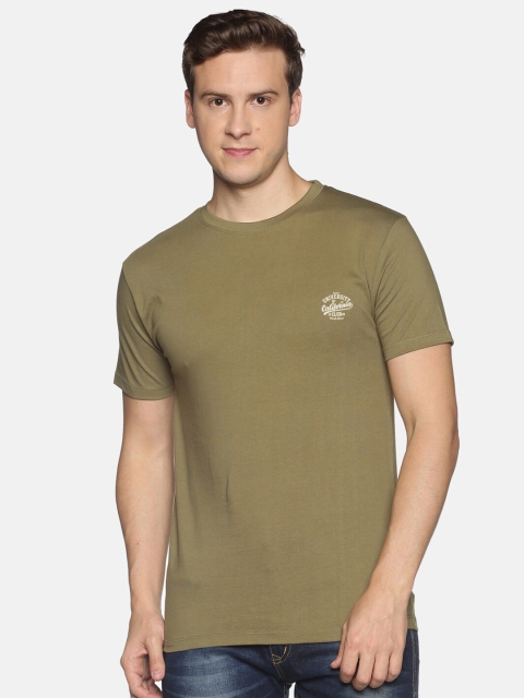 

BLACK RADIO Men Olive Green Slim Fit T-shirt