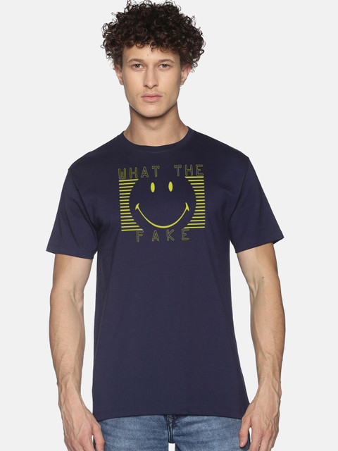 

BLACK RADIO Men Navy Blue Printed Slim Fit Cotton T-shirt