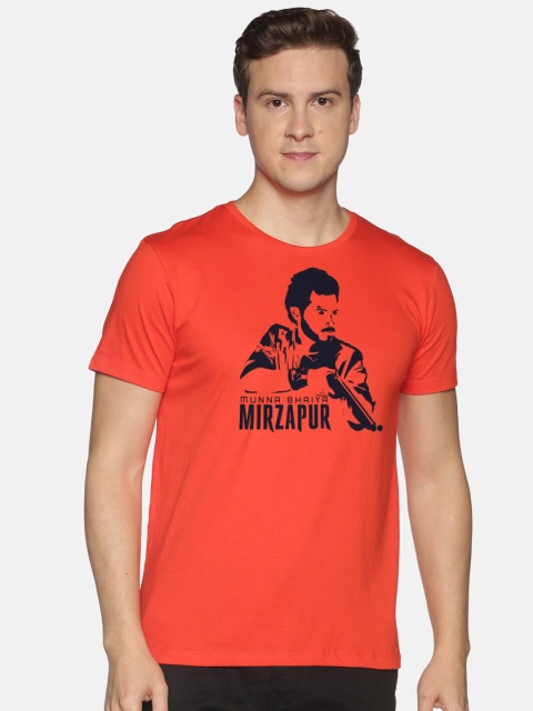 

BLACK RADIO Men Red Printed Slim Fit Cotton T-shirt