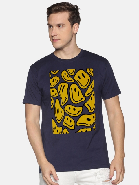 

BLACK RADIO Men Navy Blue Printed Slim Fit Cotton T-shirt
