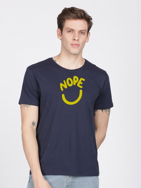 

BLACK RADIO Men Navy Blue Typography Printed Slim Fit T-shirt