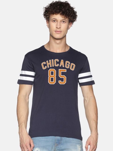 

BLACK RADIO Men Navy Blue Sports Printed Slim Fit Cotton T-shirt