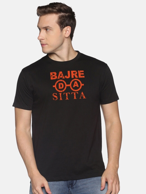 

BLACK RADIO Men Black Typography Printed Slim Fit Cotton T-shirt