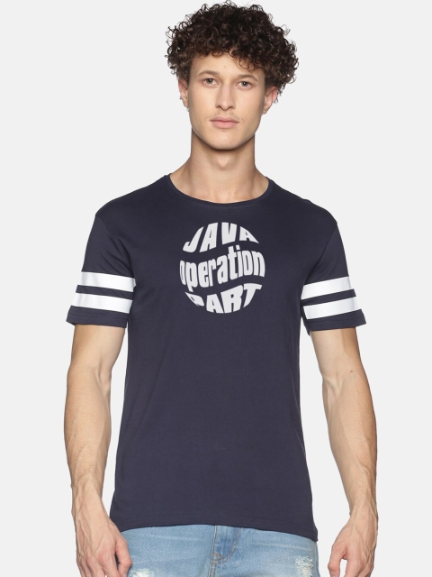 

BLACK RADIO Men Navy Blue Sports Printed Cotton Slim Fit T-shirt