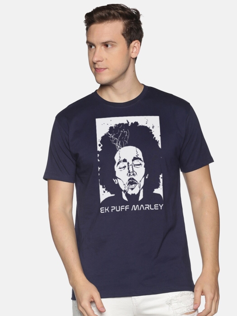 

BLACK RADIO Men Navy Blue Typography Printed Applique Slim Fit T-shirt