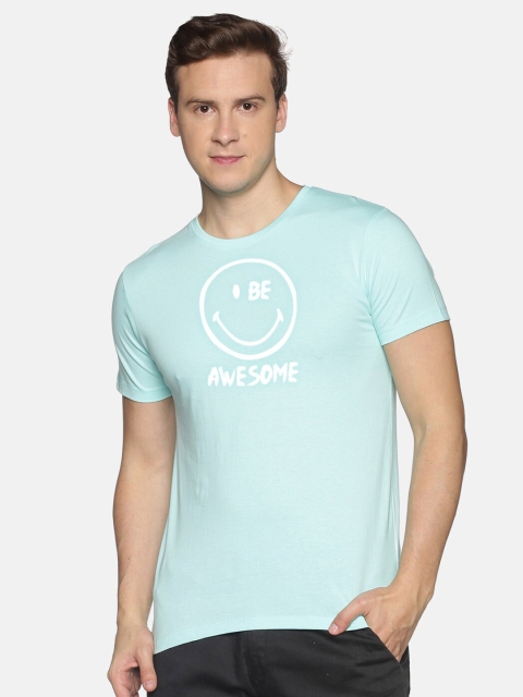 

BLACK RADIO Men Blue Printed Slim Fit Cotton T-shirt