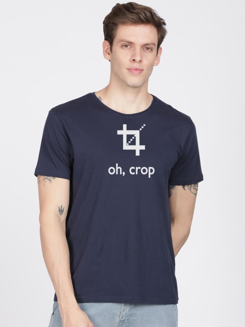 

BLACK RADIO Men Navy Blue Printed Cotton Slim Fit T-shirt