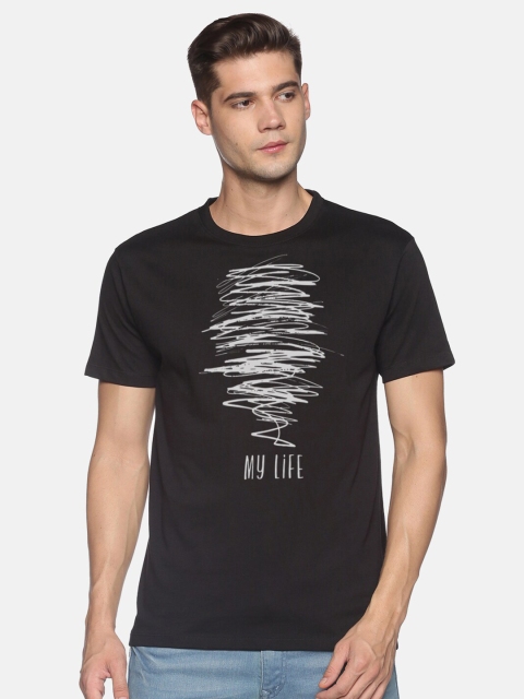 

BLACK RADIO Men Black Printed Cotton Slim Fit T-shirt