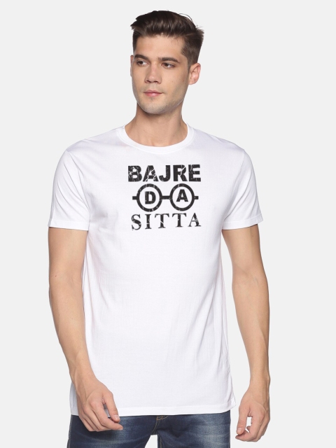 

BLACK RADIO Men White Typography Printed Slim Fit Cotton T-shirt