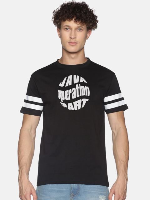 

BLACK RADIO Men Black Sports Printed Slim Fit Cotton T-shirt