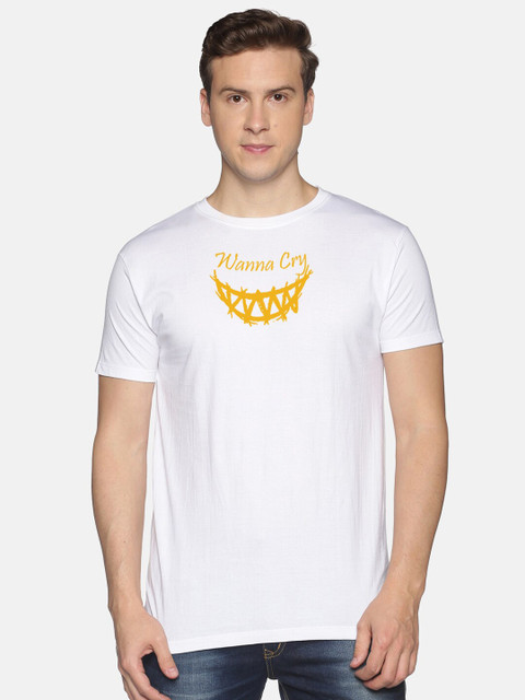 

BLACK RADIO Men White Printed Cotton Slim Fit T-shirt