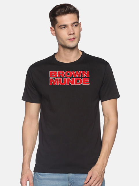 

BLACK RADIO Men Black Typography Printed Slim Fit Cotton T-shirt