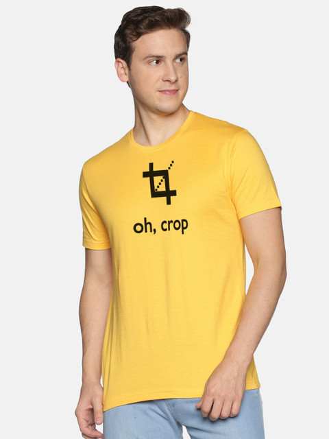 

BLACK RADIO Men Yellow Typography Printed Cotton Slim Fit T-shirt
