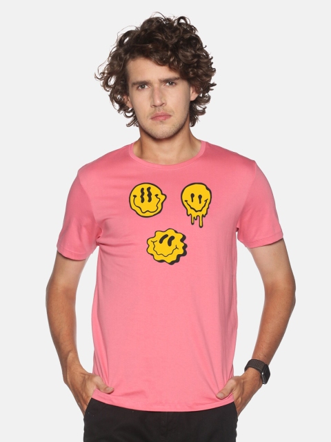 

BLACK RADIO Men Pink Printed Slim Fit T-shirt