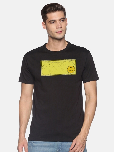 

BLACK RADIO Men Black Printed Cotton Slim Fit T-shirt