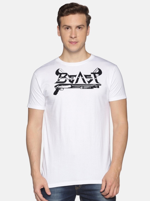 

BLACK RADIO Men White Typography Printed Slim Fit Cotton T-shirt