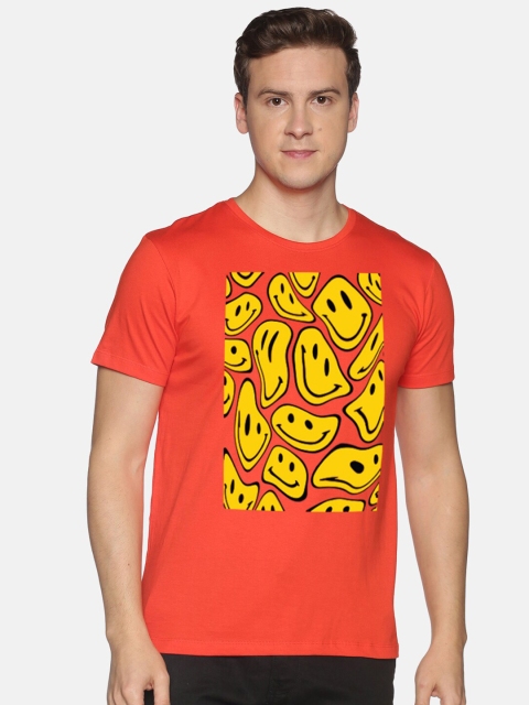 

BLACK RADIO Men Red & Yellow Printed Slim Fit Cotton T-shirt