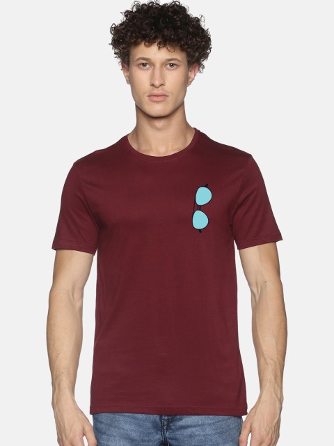 

BLACK RADIO Men Maroon Printed Slim Fit Cotton T-shirt