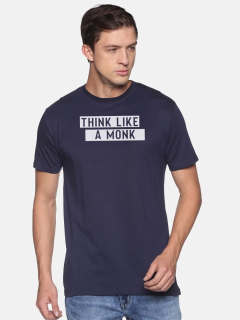 

BLACK RADIO Men Navy Blue Typography Printed Cotton Slim Fit T-shirt