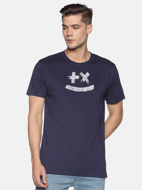 

BLACK RADIO Men Navy Blue Typography Printed Slim Fit T-shirt