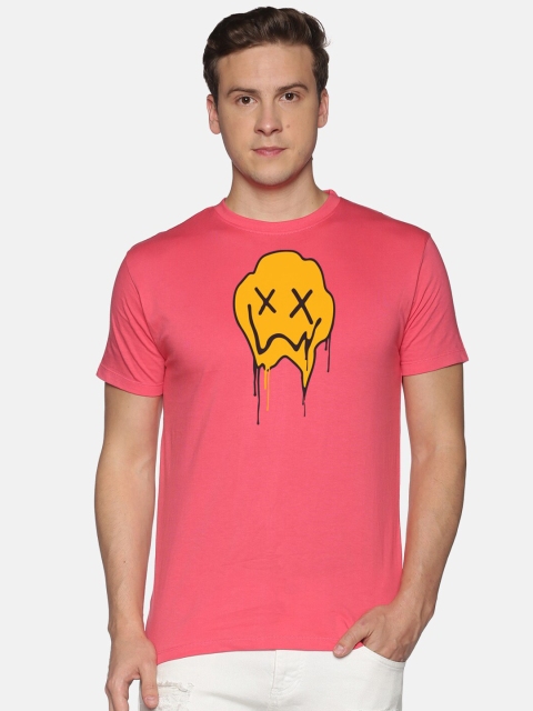 

BLACK RADIO Men Pink Printed Slim Fit T-shirt