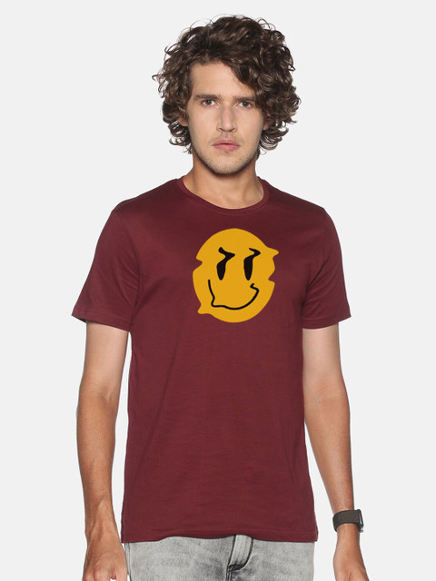 

BLACK RADIO Men Maroon Printed Slim Fit Cotton T-shirt