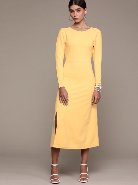 

bebe Women Sundress AM-PM Solid Styled Back A-Line Midi Dress, Yellow