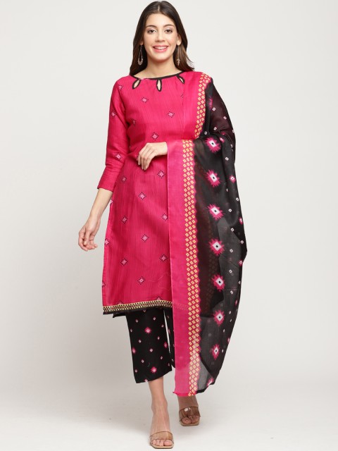 

Roly Poly Women Magenta Ethnic Motifs Embroidered Panelled Kurta with Trousers & With Dupatta