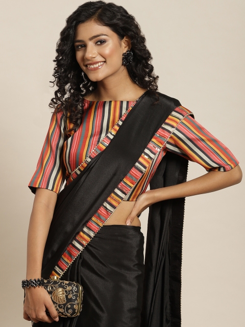 

Sangria Black Solid Sequinned Border Satin Saree