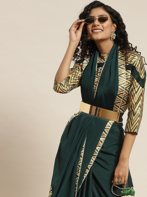 

Sangria Green Solid Gotta Patti Detail Satin Saree