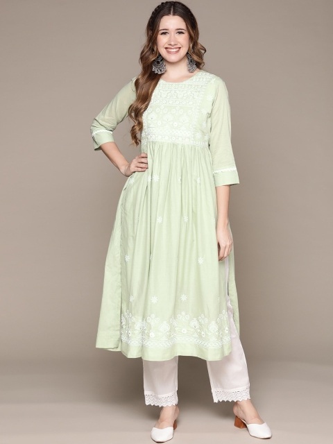 

Anubhutee Women Green & White Ethnic Motifs Embroidered Anarkali Kurta