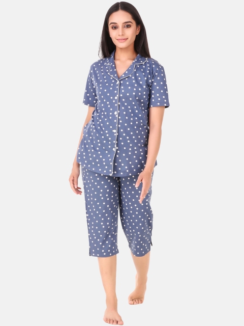 

Masha Women Blue & White Printed Night suit