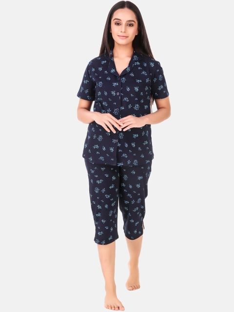 

Masha Women Navy Blue Printed Night suit