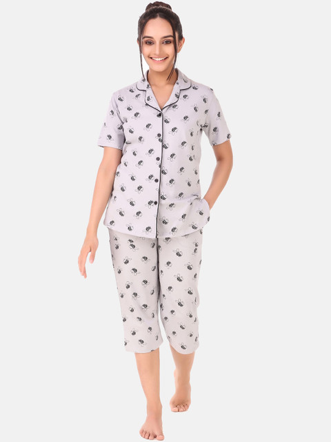 

Masha Women Grey & Black Cartoon Characters Printed Nightsuit