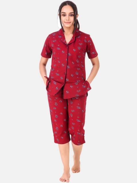

Masha Women Maroon & Blue Printed Cotton Night suit