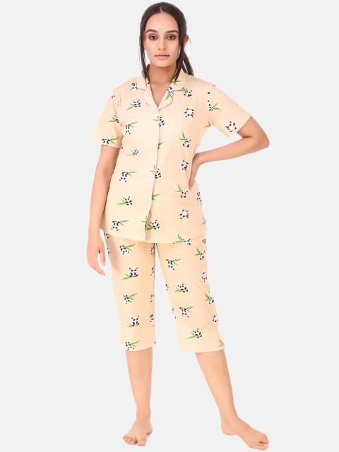 

Masha Women Peach-Coloured & Peach-Coloured Printed Pure Cotton Night suit