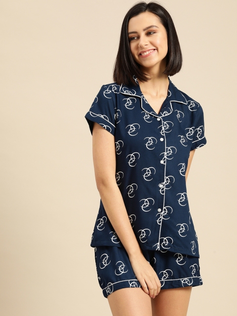 

Prakhya Women Navy Blue Conversational Printed Shorts Set
