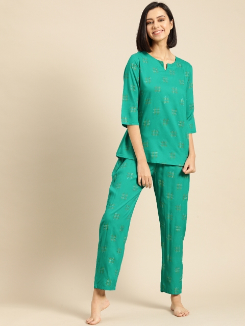 

Prakhya Women Green Geometric Printed Pyjama Set