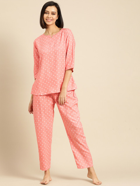 

Prakhya Women Dusty Pink Polka Dots Pyjama Set