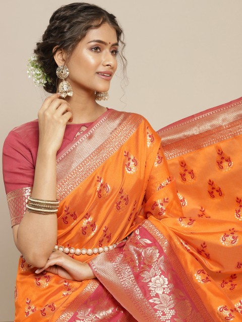 

Somras Orange & Red Ethnic Motifs Zari Art Silk Saree