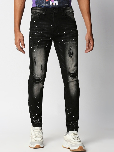 

WAIMEA Men Black Skinny Fit Mildly Distressed Heavy Fade Stretchable Jeans