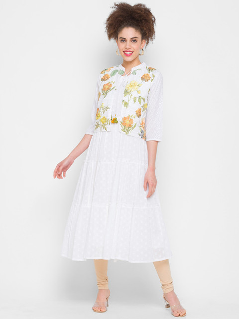 

ZOLA Women Yellow Floral Printed Thread Work Anarkali Kurta