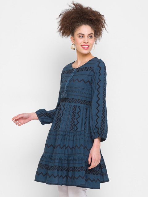 

ZOLA Women Teal & Black Geometric Printed Kurta