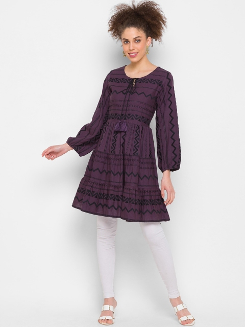 

ZOLA Women Purple Geometric Flared Sleeves Thread Work Kurta