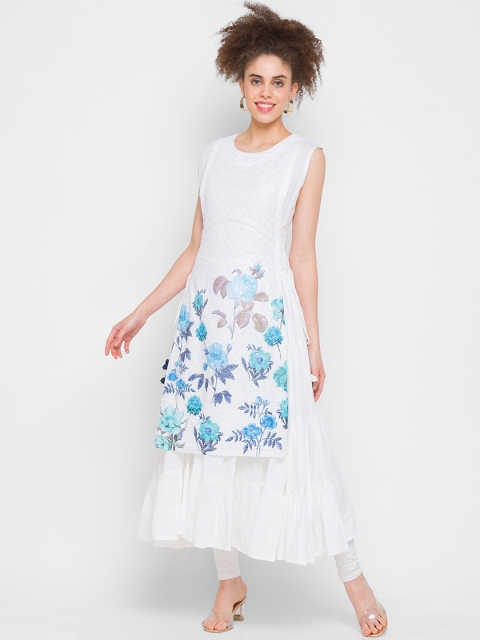 

ZOLA Women Blue Floral Printed Thread Work Kurta