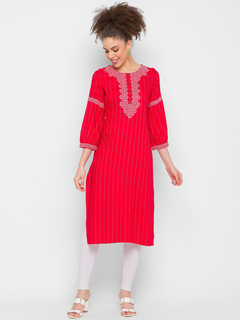 

ZOLA Women Red Thread Work Kurta