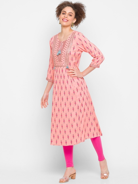 

ZOLA Women Peach-Coloured Ethnic Motifs Kurta