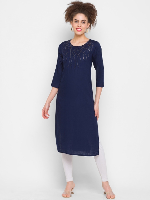 

ZOLA Women Navy Blue Flared Sleeves Thread Work Kurta